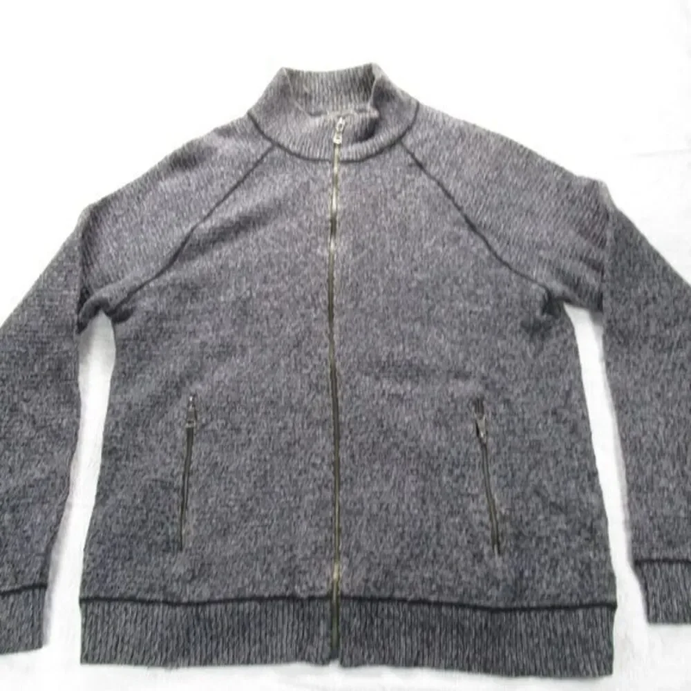 Banana Republic Wool Blend‎ Sweater Mens Large Gray Raglan Sleeve Knit Full Zip